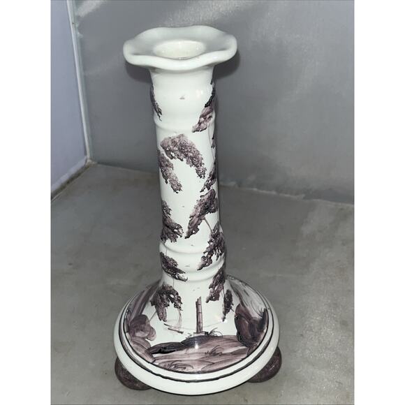 Hand Painted Deborah Sears ISIS Ceramic Candlestick Red/Brown Paladin